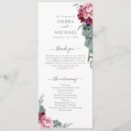 Elegant  Rosa Burgundy Blommigt Foliage Bröllop Program