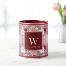 Elegant Rosa Burgundy Blommigt Rand Monogram