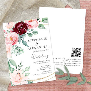 Elegant Rosa Burgundy Flowers Bröllop Inbjudningar