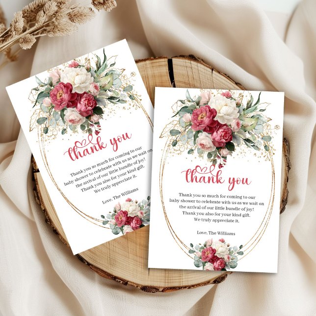 Elegant Rosa Burgundy Grönska Tackkort Tack Kort (Elegant Blush Burgundy Greenery Thank You Card)