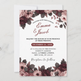 Elegant  Rosa Burgundy Ro Boho Bröllop Inbjudningar