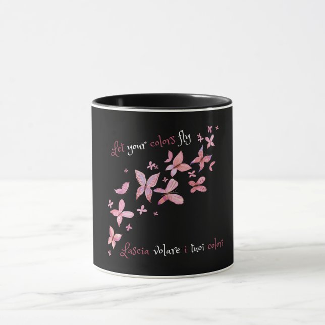 Elegant Rosa Butterflies Bilingual Mugg (Center)