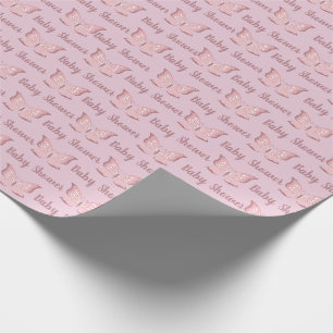 Elegant Rosa Butterfly Baby Shower Wrapping Papper Presentpapper