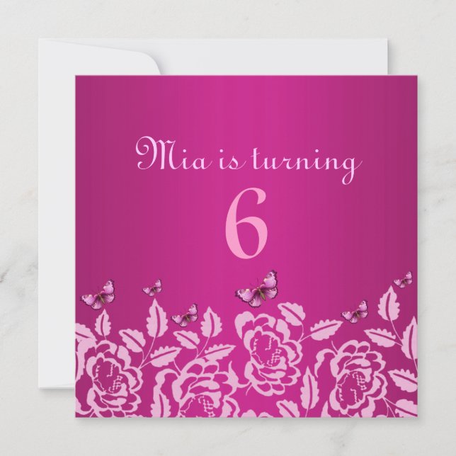 Elegant Rosa Butterfly Barn Birthday-inbjudan Inbjudningar (Framsida)