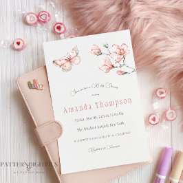 Elegant Rosa Butterfly Blommigt Baby Shower Inbjudningar
