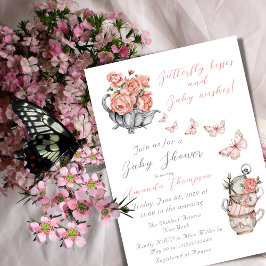 Elegant Rosa Butterfly Kiss Blommigt Tea Party Inbjudningar
