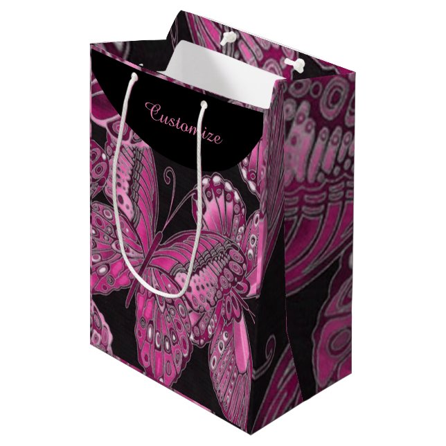 Elegant Rosa Butterfly Mönster Gift Bag (Framsidan Vinklad)