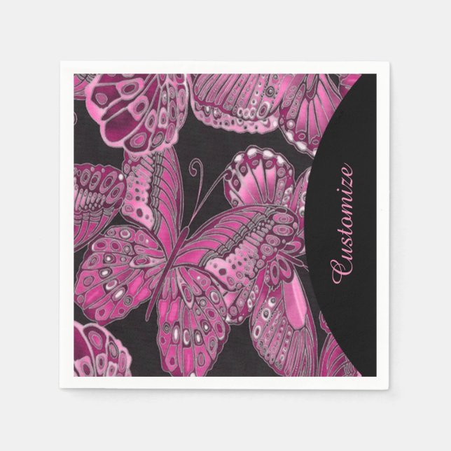 Elegant Rosa Butterfly Mönster Napkins Pappersservett (Framsidan)