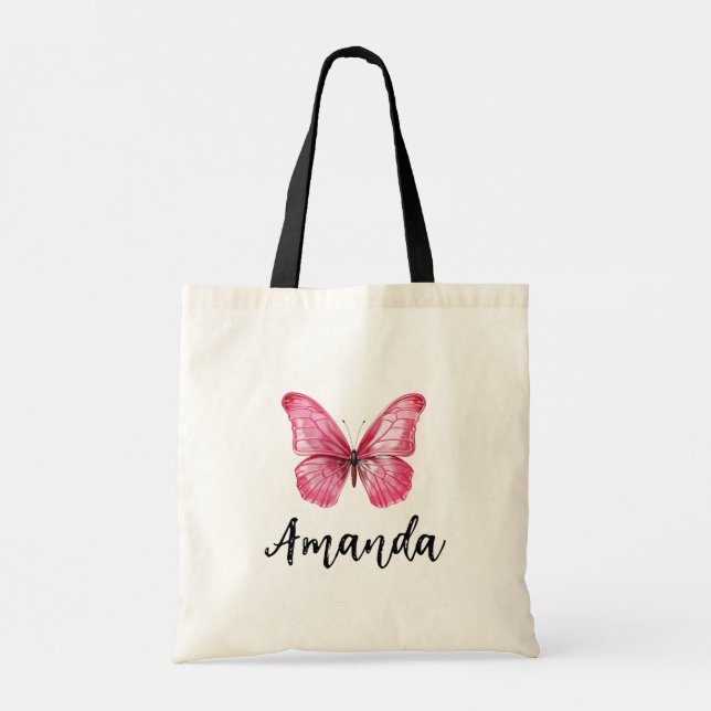 Elegant Rosa Butterfly Namn Girly Tygkasse (Baksida)