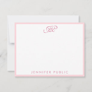 Elegant Rosa Calligraphed Script Monogram Anteckningskort
