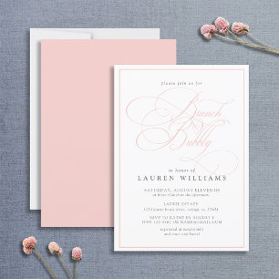 Elegant Rosa Calligraphy Formal Brunch & Bubly Inbjudningar