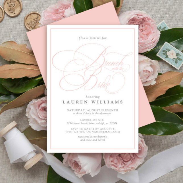 Elegant Rosa Calligraphy Forme Brunch with Bride Inbjudningar (Skapare uppladdad)