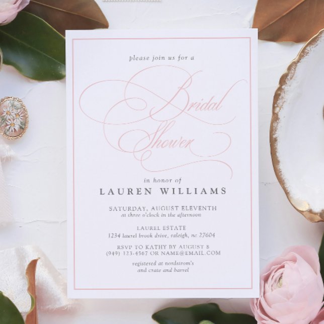Elegant Rosa Calligraphy Forme Möhippa Inbjudningar (Bridal Shower Invitation!)