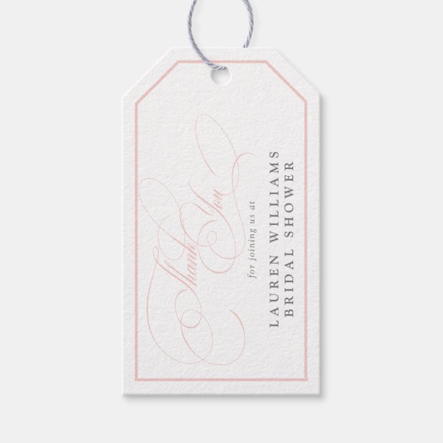 Elegant Rosa Calligraphy Möhippa Tack Presentetikett (Framsidan)