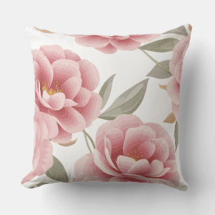 Elegant Rosa Camellia Blommigt med Grönt Löv Kudde