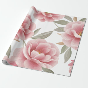 Elegant Rosa Camellia Blommigt med Grönt Löv Presentpapper
