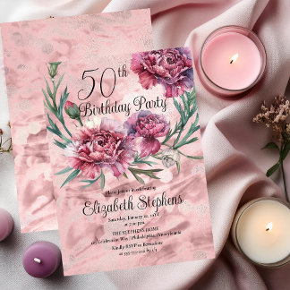 Elegant Rosa Carnations 50:e Födelsedagsfesten Inbjudningar
