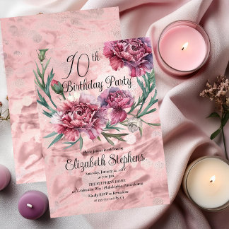 Elegant Rosa Carnations 90:e Födelsedagsfest Inbjudningar