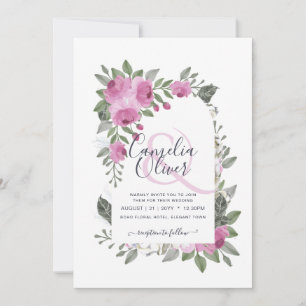 Elegant Rosa Cerise Blommigt Arch Bröllop Inbjudningar