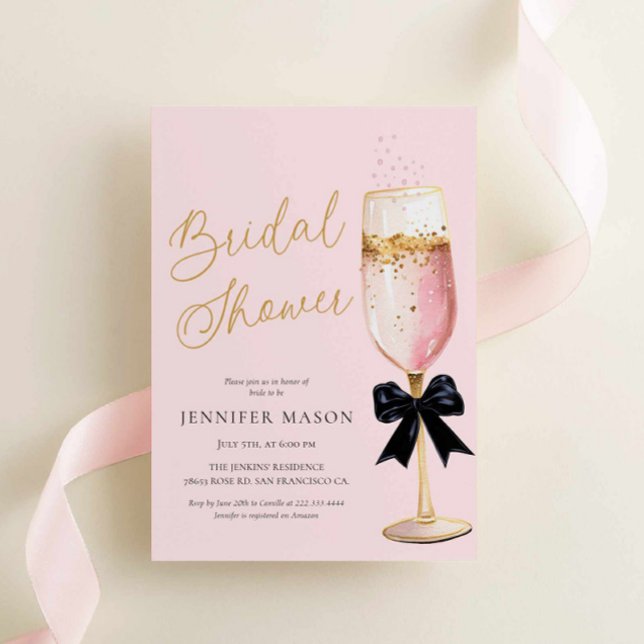 Elegant Rosa Champagne Möhippa Inbjudningar (Pink Champagne Bridal Shower Invitation)