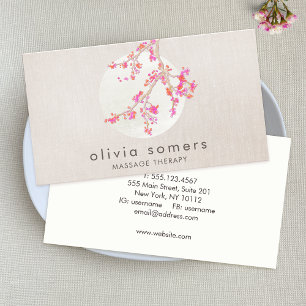 Elegant Rosa Cherry Blommar Blommigt Linen look Visitkort