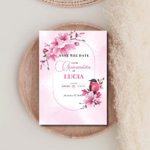 Elegant Rosa Cherry Blommar Geometric Quinceañera Spara Datumet