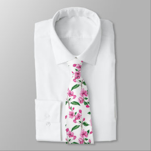 Elegant Rosa Cherry Blommar Necktie Slips