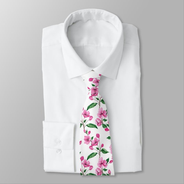 Elegant Rosa Cherry Blommar | Necktie Slips (Bunden)