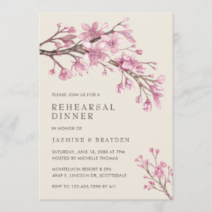 Elegant Rosa Cherry Blommar Rehearsal Dinner Inbjudningar
