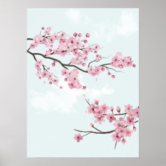 Elegant Rosa Cherry Blommars Poster