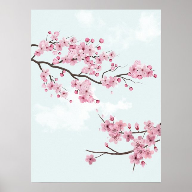 Elegant Rosa Cherry Blommars Poster (Framsidan)