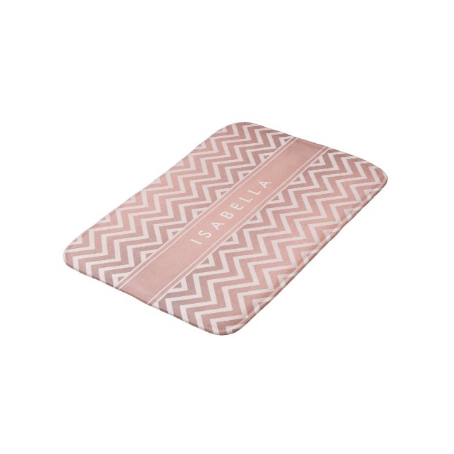 Elegant Rosa Chevron Mönster Girly Faux Ro Guld Badrumsmatta (Vinklad)