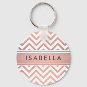 Elegant Rosa Chevron Mönster Girly Faux Ro Guld Nyckelring