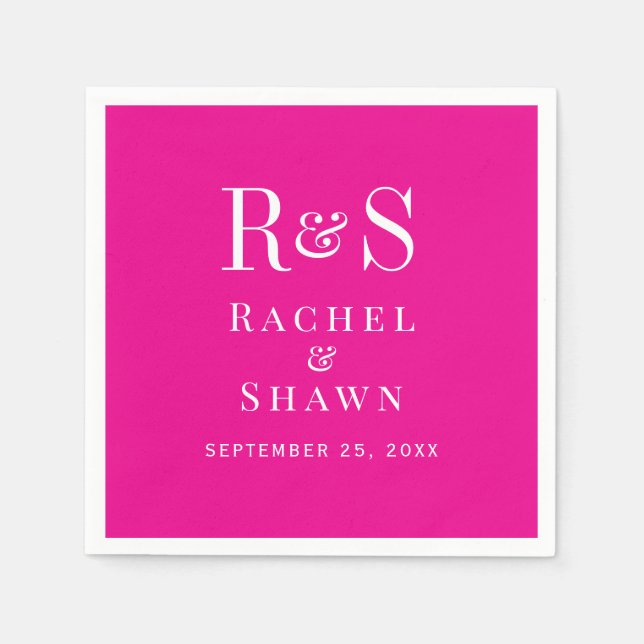 Elegant Rosa Chic Modern Monogram Bröllop Pappersservett (Framsidan)