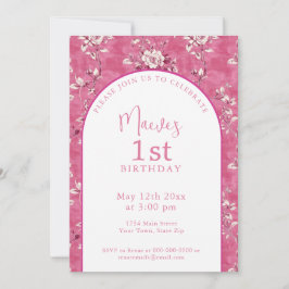 Elegant rosa chinoiserie 1-års födelsedagsfest  inbjudningar