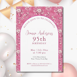 Elegant Rosa Chinoiserie 95:e Födelsedagsfesten Inbjudningar