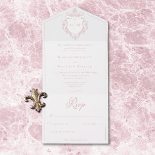 Elegant Rosa Chinoiserie Bird Vapensköld Bröllop