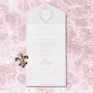Elegant Rosa Chinoiserie Bird Vapensköld Bröllop M