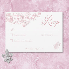 Elegant Rosa Chinoiserie Bird & Vapensköld Bröllop OSA Kort