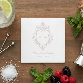 Elegant Rosa Chinoiserie Bird Vapensköld Bröllop Pappersservett