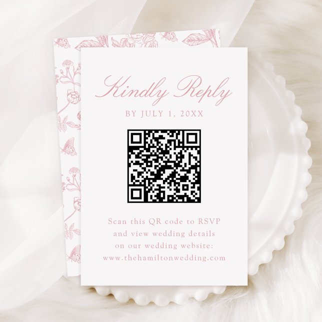 Elegant Rosa Chinoiserie Blommig Bröllops QR-kod OSA Kort (Skapare uppladdad)