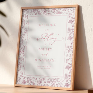 Elegant rosa chinoiserie bröllops välkomstaffisch poster