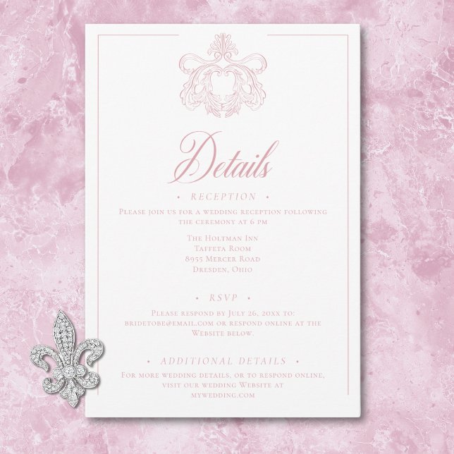 Elegant Rosa Chinoiserie Fågel Kam Wedding Tilläggskort (Elegant Pink Chinoiserie Bird Crest Wedding Enclosure Card)