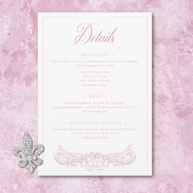 Elegant Rosa Chinoiserie Fågel Kam Wedding Tilläggskort (Elegant Pink Chinoiserie Bird Crest Wedding Enclosure Card)