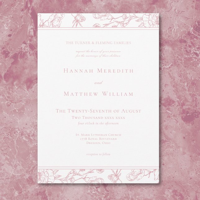 Elegant Rosa Chinoiserie Fågel Kröningskant Bröllo Inbjudningar (Elegant Pink Chinoiserie Bird Crest Border Wedding Invitation)