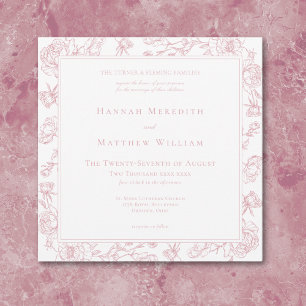 Elegant Rosa Chinoiserie Fågel & Vapen Wedding Inbjudningar