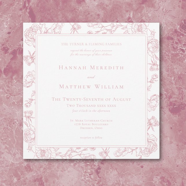 Elegant Rosa Chinoiserie Fågel & Vapen Wedding Inbjudningar (Elegant Pink Chinoiserie Bird & Crest Wedding Invitation)