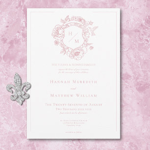 Elegant Rosa Chinoiserie Fågel & Vapen Wedding Inbjudningar