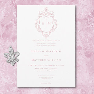 Elegant Rosa Chinoiserie Fågel & Vapen Wedding Inbjudningar