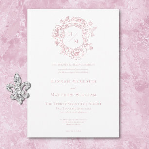 Elegant Rosa Chinoiserie Fågel & Vapen Wedding Inbjudningar
